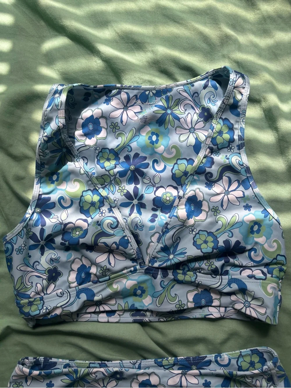 Floral Blue Two-Piece Active Set - Crop Top & Skort
